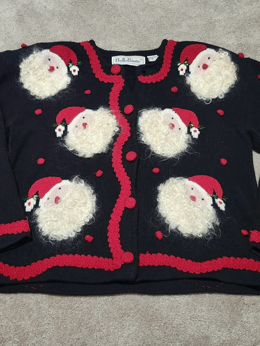 BellePointe Fuzzy Santa Beard Christmas Sweater Vintage Button Front Size Medium